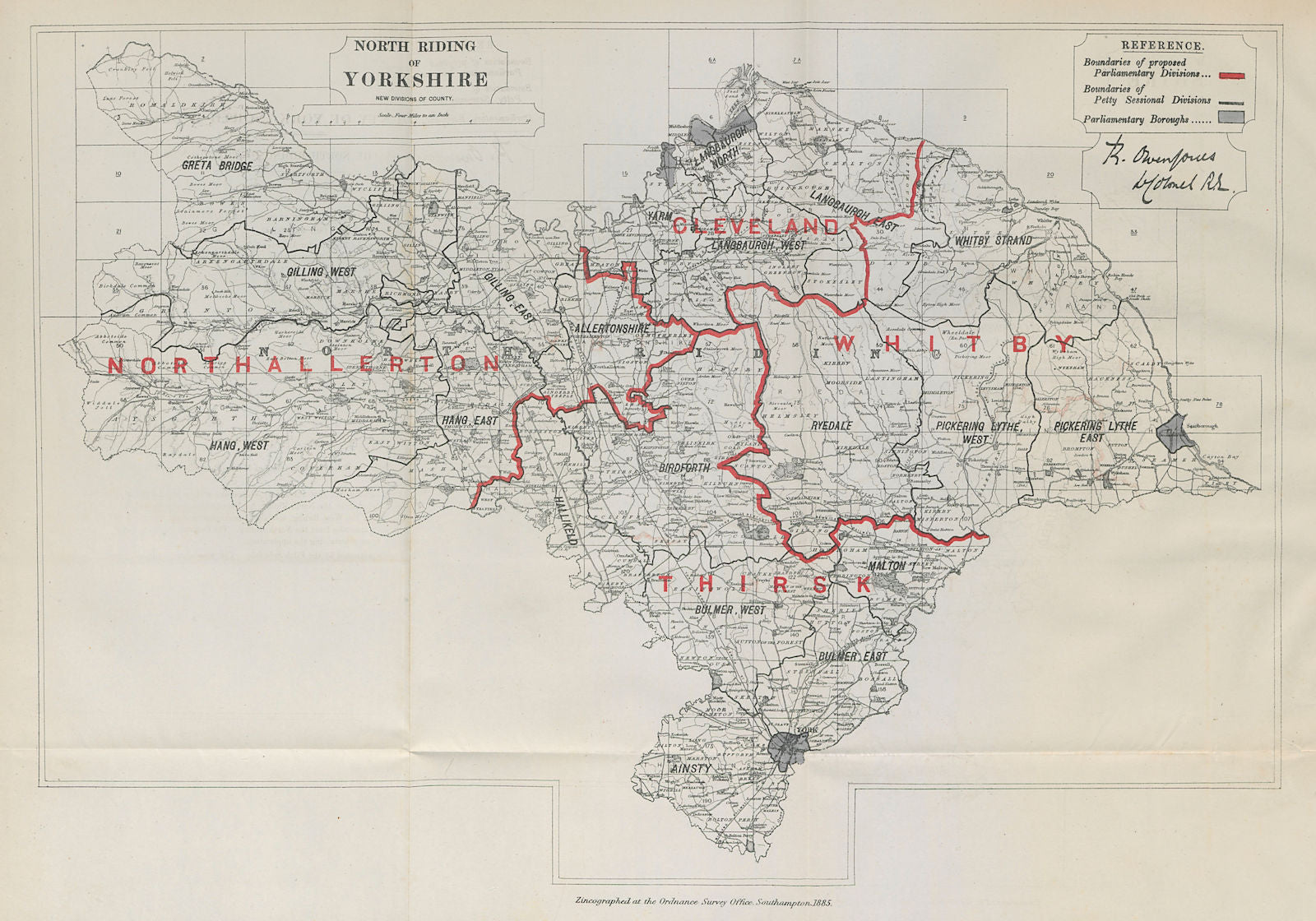 Yorkshire North Riding Parliamentary Divisions. BOUNDARY COMMISSION 1885 map